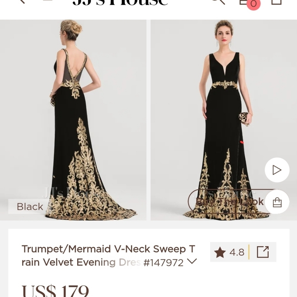 Like NEW JJs House Black and Gold Evening Dress with Train